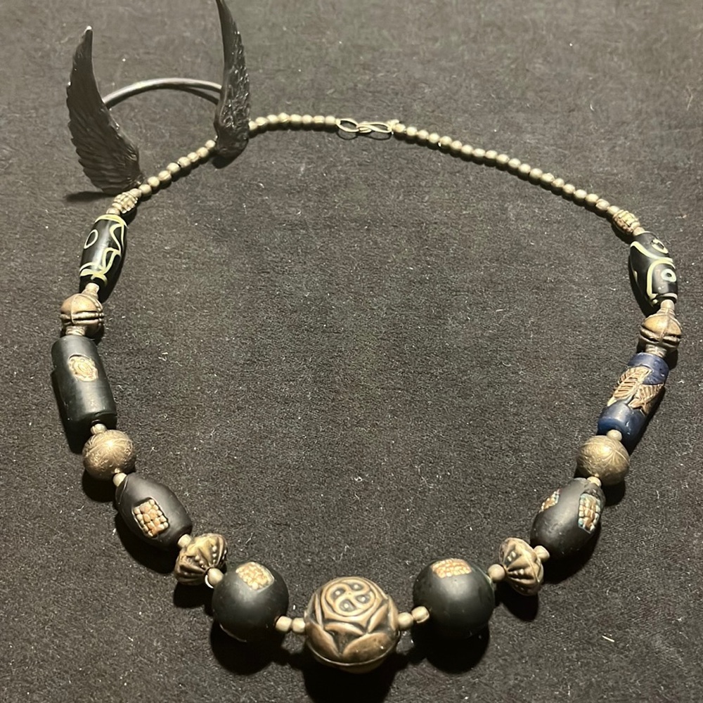 Necklace tribal + wings bracelet dark silver